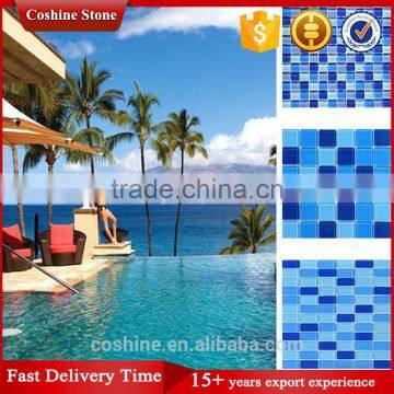 Beautiful blue white mixed color swimming pool crystal glass mosaic tiles 300*300mm