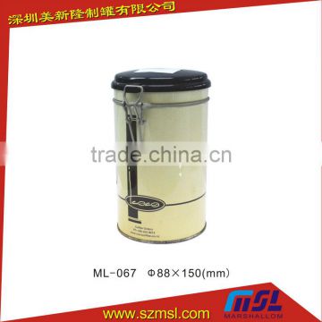 Airtight Round Coffee Tin Can with Plastic Clip Lid