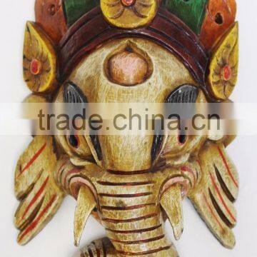 Hand Crafted Wooden Mask of Hindu Lord Ganesh Wall Hanging Made In Nepal