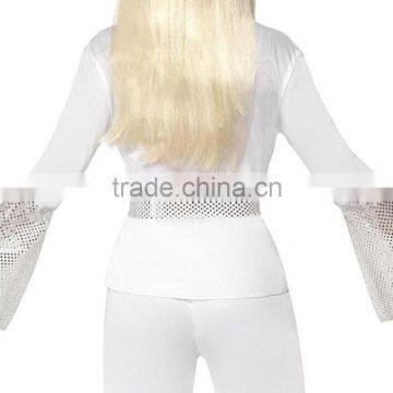 Wholesale Custom Women's Halloween White Top Pants and Belt 70's Disco Lady Costumes Adults photo-6