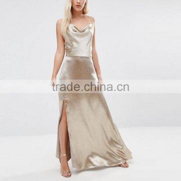 2016 Pictures of Ladies Prom Gown Dresses Cowl Front Strappy Evening Cami Maxi Dress With Thigh Split HSd7464 photo-2