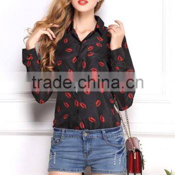 2015 Newest Hot Sell Best Summer Fashion Lip Prints t Shirt Ladies Blouse Designs Women Shirt With Long Sleeve photo-5