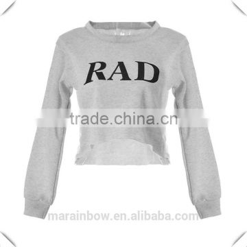 Womens Causal Sport Loose Fit Letter Print Crop Top Long Sleeve Crew Neck Cropped Sweatshirts with Raw Cut Hem Cropped Jumpers