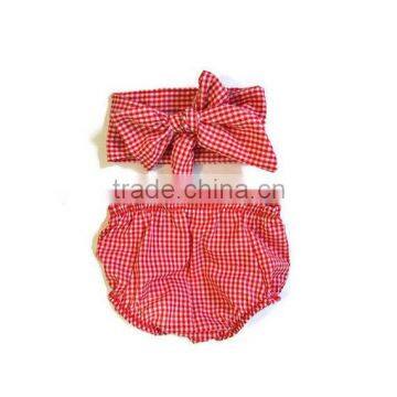 Soft Children Clothing Wholesale Cotton Baby Diaper Cover Bloomers Baby Girl Gingham Underwear With Baby Headband photo-3