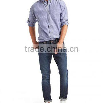 Mens Custom Dress 100% Cotton Novelty Stripe Long Sleeve Shirt photo-5