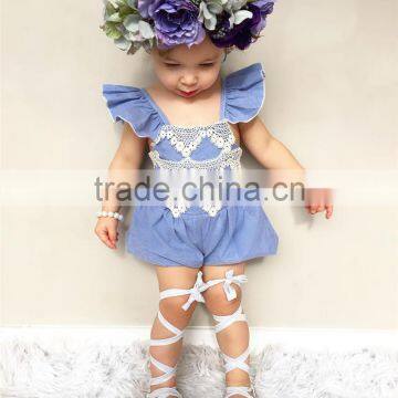 Summer Baby Girls Romper Flutter Sleeve Lace Romper Wholesale 2017 Kids Clothes Outfit 0-24M photo-3