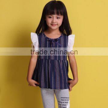 2017 Latest Children Frocks designs contrast cap sleeve ruffles dress