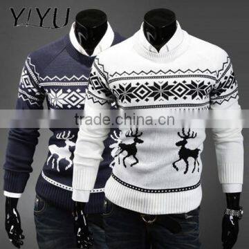 Men Christmas Pullover Custom O-neck Reindeer Jacquard Pattern Knitted Sweater photo-2