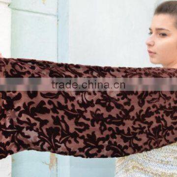 Vintage Brown Velvet Scarf ,Lace Shawl, Gothic Shawl, Plush Scarf, Women's Neck Scarf, Devore Scarf Stole, Velvet Devore Scarf photo-2