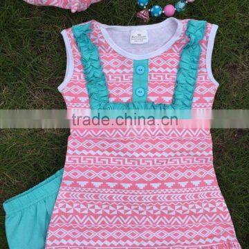 Baby Girls Pink Aztec Tribal Clothing Set Girls Suit Capri Set Outfits With Matching Headmade Necklace and Headband photo-5