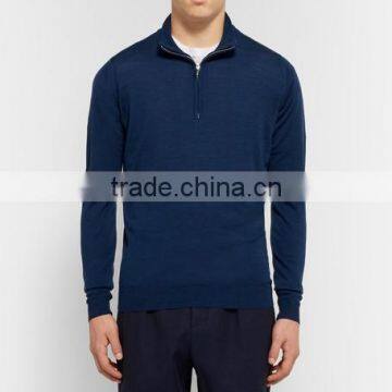 Customed Manufacturing Zipper-Up Navy Blue Sweater Men Pullover Sweater photo-2