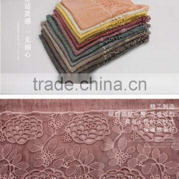 New Fashion Concise Style Plain Dyed Linon Viscose Thin Flower Lace Trim Ribbon Hijab Scarf photo-4