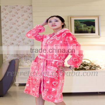 Pink Jacquard Flannel Fleece for Womens Night Robe photo-2