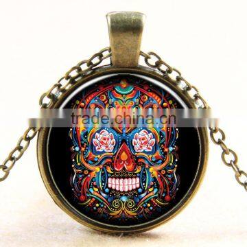 XP-TGN-S-127 Fashion Jewelry Pendant Dome Vintage Meaningful Silver Skull Cabochon Necklace For Promotional Gift