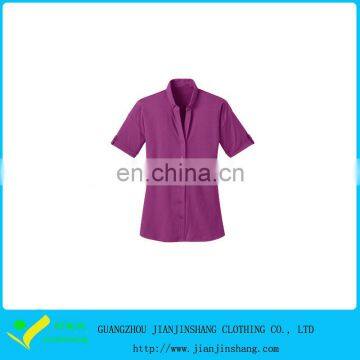 Sexy Deep V Collar Purple Short Sleeve Business Shirts For Women