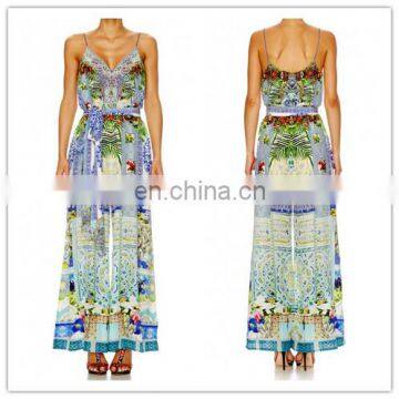 Colorful Long Silk Sleeveless Jumpsuit