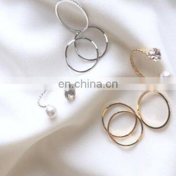 4PCS/Set Gold Plated Minimalist Pearl Diamond Mix Design For Women Knuckle Ring Set photo-4