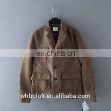 OEM New Design Hot Selling casual Men Brown Suede Biker Jacket multi pockets jacket