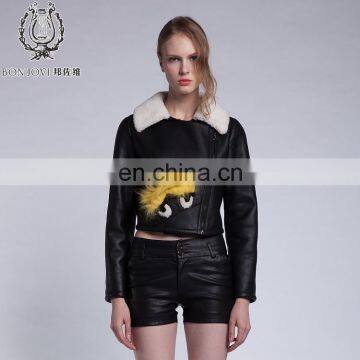 Unique Design Merino Sheep Fur Jacket For Women Sheepskin And Fur Coat Cool Black Lapel Fur Jacket
