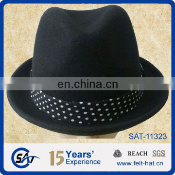 100% wool felt stingy fedora hat with dots hatband