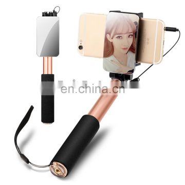 Universal High Quality Extendable Wired Selfie Stick 3.5mm Audio Cable Control with Mirror