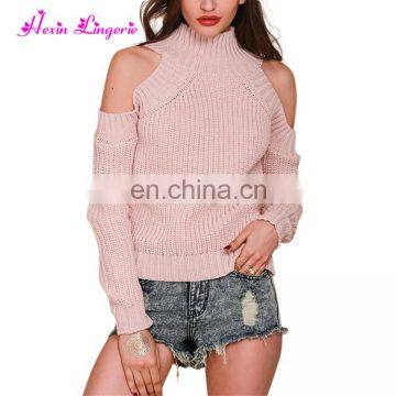 Fashion Factory Solid Pink Women Knitted Woolen Sweater Designs for Ladies