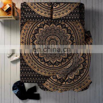 Indian Beautiful Gold Ombre Mandala Bed sheet Duvet Cover With 2 Pillow Cover full Set Queen Size Bedding Set Bed Decor