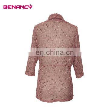 Old Woman Rose Plain Mesh See-Through Kimono Cardigan Joker Design Blouse photo-2