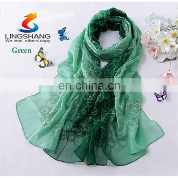 Lingshang spring and autumn embroidery silk scarf women's gradient color scarves&wraps