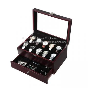 Drawer High Glossy Wooden Watch Display Box Case & Mens Watches Jewelry Boxes Organizer Wholesale