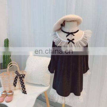Girls' Long-sleeved Dress 2020 Autumn New Girl Middle-aged Children's Mesh Bow Black Princess Dress