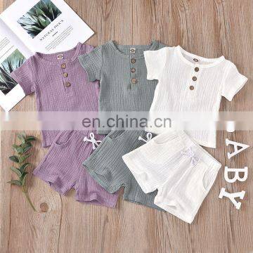 New 2Pcs Clothes Set Boys Summer Clothing Baby Boys Girls Cotton Solid Button T-shirts Tops+Striped Shorts Outfits