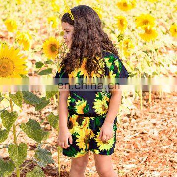 INS Baby Girl Jumpsuit Kids Summer Sunflower Print Romper Short Sleeve photo-2