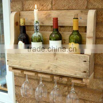 Custom made antique solid wooden wine wall rack with glasses