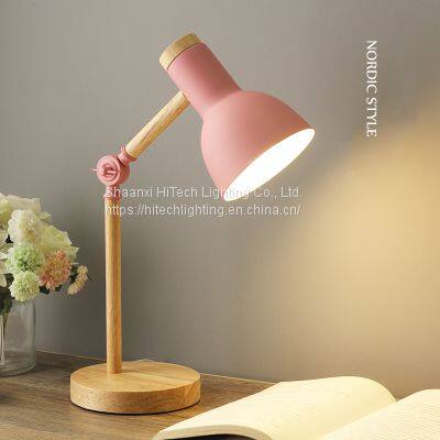 Creative Nordic Wooden Art Iron LED Folding Simple Desk Lamp Eye Protection Reading Table Lamp