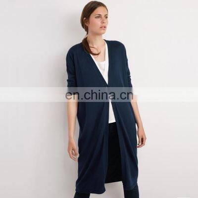 Blue Open Front Long Cashmere Cardigan