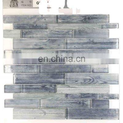 Foshan 4mm blue colored iridescent swimming pool mother of pearl glass mosaic with wave finish G429002