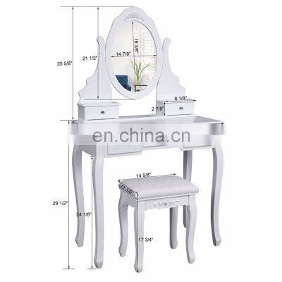Cheap Dresser Vanity Set With Mirror and Stool Make-up Dressing Table 5 Drawers With 2 Dividers photo-3