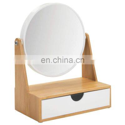 New Design Bamboo Cosmetic Mirror Jewelry Storage Box With drawers