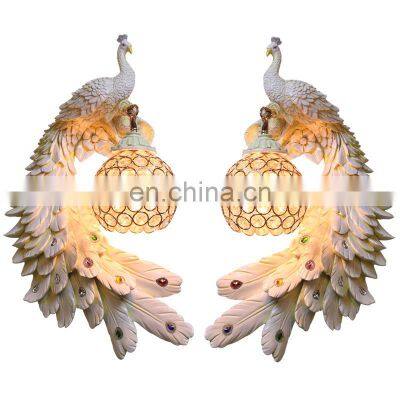 Aolier European Vintage Industrial Wall Lamp Peacock Decoration Iron resin Wall Sconces Indoor Wall Light