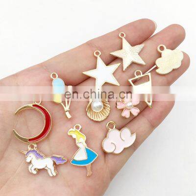 150pcs Unicorn Charms Random Mixed Fruit Animal Flowers Alloy Pendants Earrings Jewelry Making Accessory