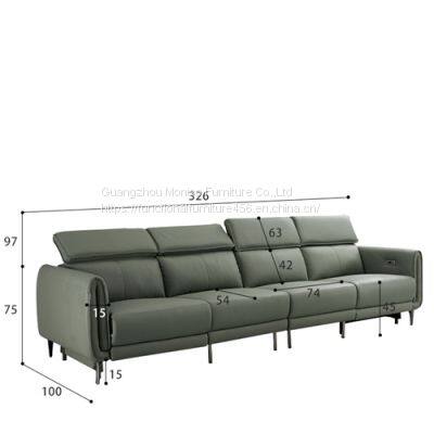 New Straight-Row Three-Seat Leather Sofa Villa Living Room Large-Sized Italian Minimalist Style Functional Sofa Combination photo-4