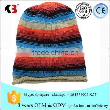 2016 high quality wholesale acrylic knitted stripe long beanie hat free pattern