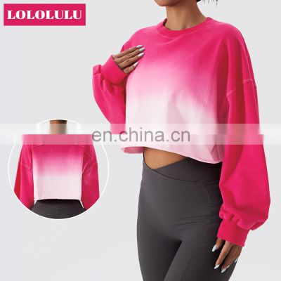 Gradient Color Long Sleeve Crop Tops Hot Sales Round Neck Short Women Sweatshirt