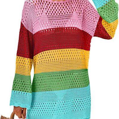 Women Swimsuit Crochet Swim Cover Up Summer Bathing Suit Swimwear Mesh Knit Beach Dress Vacation Outfits