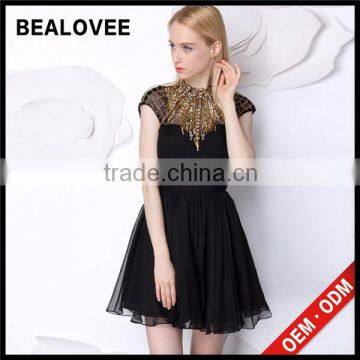 Factory Price New Arrival Ladies Diamond Black 100% Handmade Ladies Mini Women Summer Long Cotton Dresses photo-2