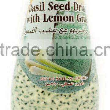 Basil Seed Drink With Lemon Glass in Glass Bottle