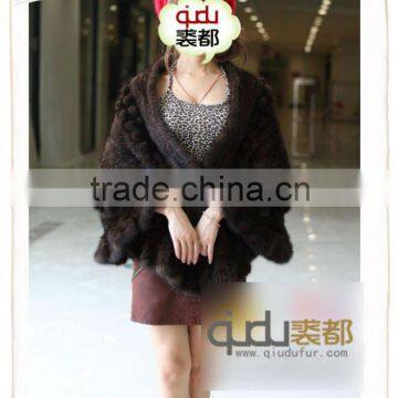 QD6408 Fashion Fur Cap Wholesale Retail Shawl Knitting Mink Fur Capes Women