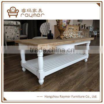 Birch Wood Square Rustic French White End Table