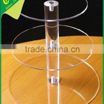 clear acrylic cake holder, hot sell PMMA cake holder with engraving, transparent perspex cake holder with 3 layers